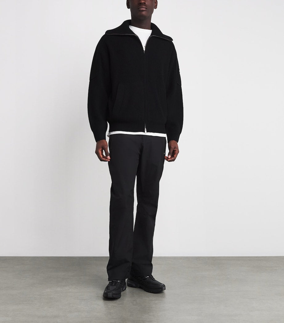 Moose Knuckles Black Wool Ribbed Zip-Up Cardigan