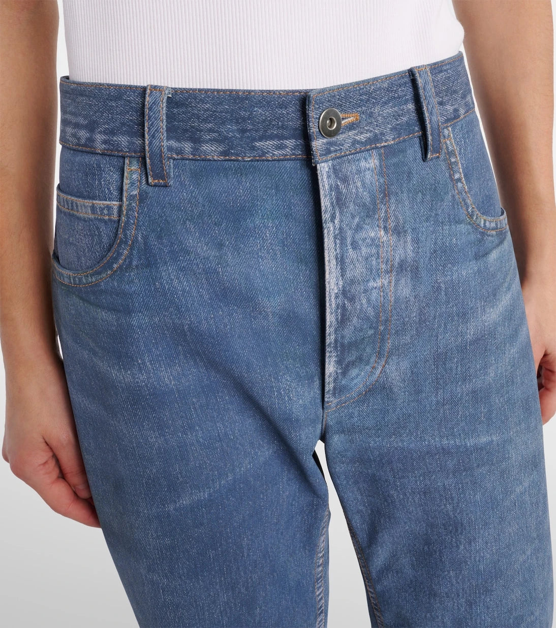 Bottega Veneta - Denim-printed wide-leg leather pants