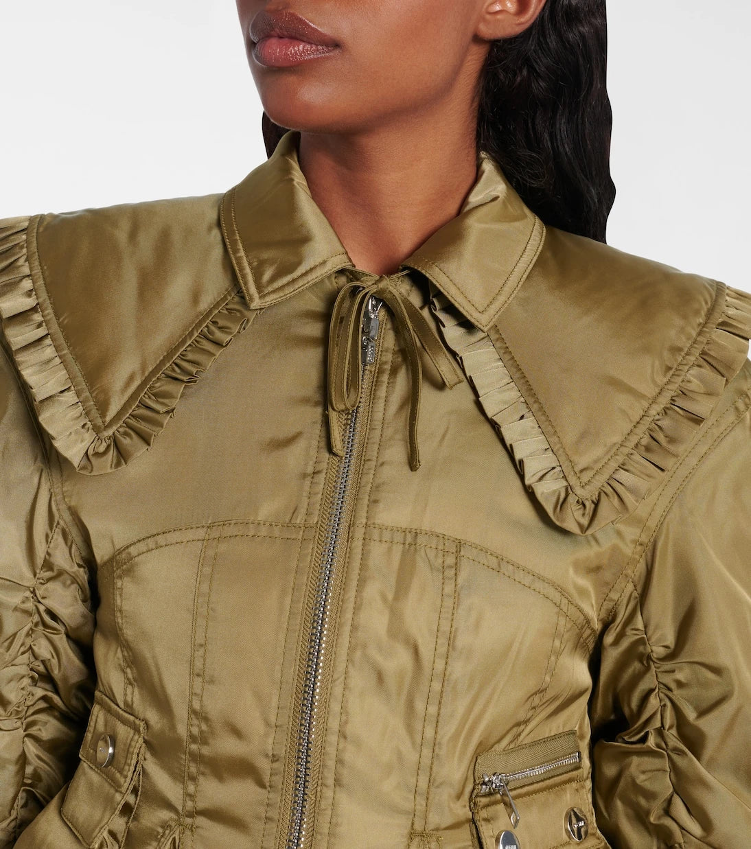 Ganni - Cropped ruched bomber jacket