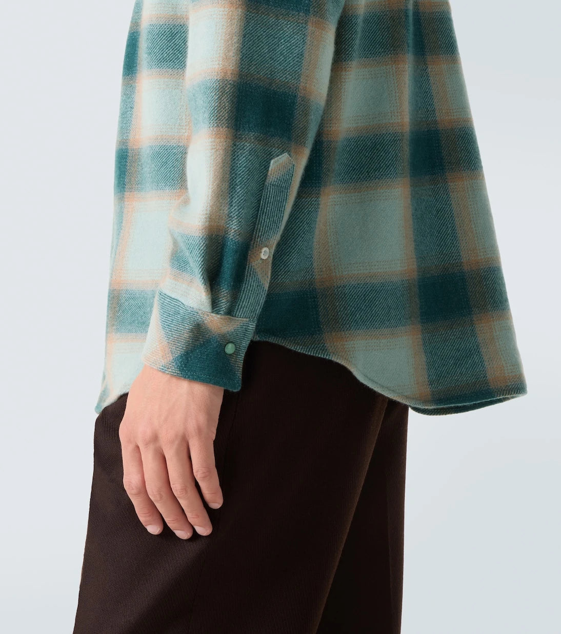 God's True Cashmere - Shadow plaid cashmere shirt with emerald