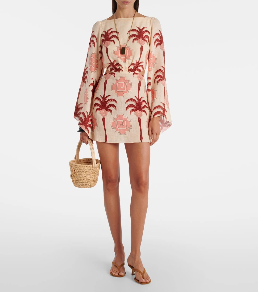 Johanna Ortiz - Cutout printed linen minidress
