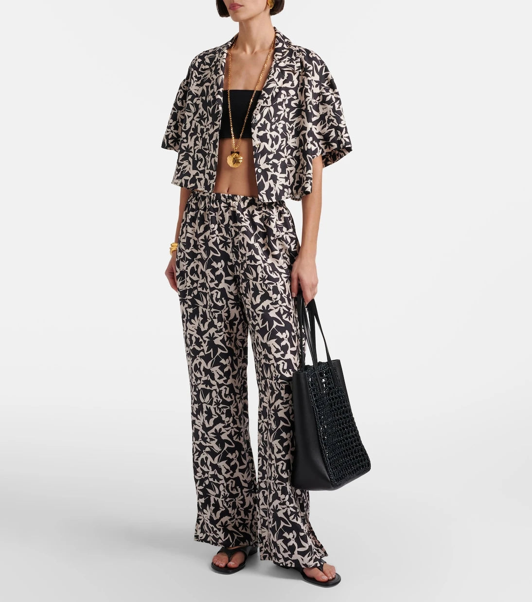 Asceno - Lincoln printed cropped silk twill shirt