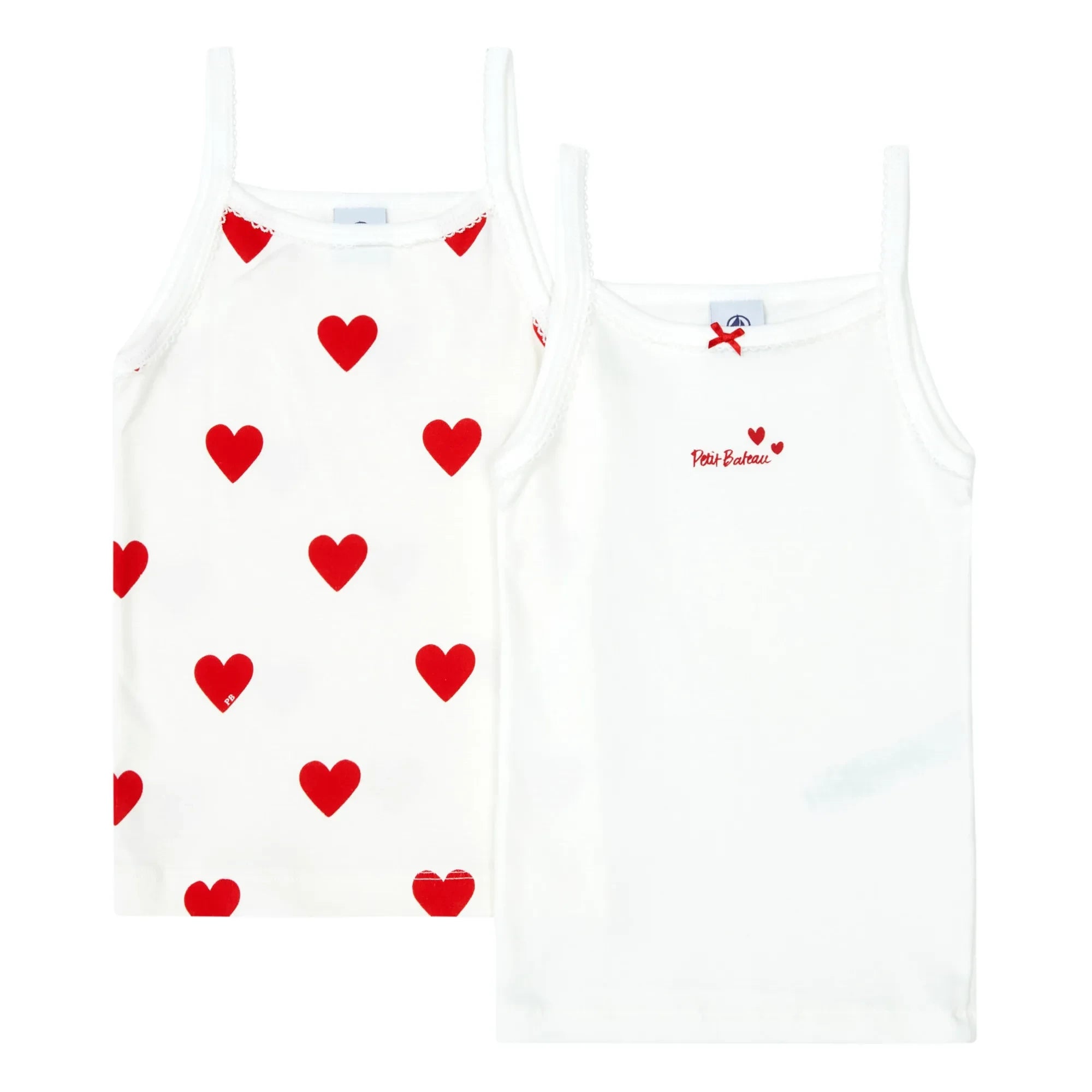 Petit Bateau - Set of 2 Organic Cotton Heart Tank Tops | White