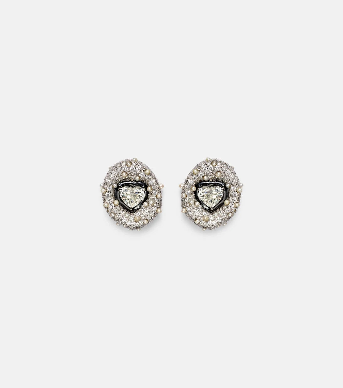 Kamyen - 18kt white gold earrings with diamonds and enamel