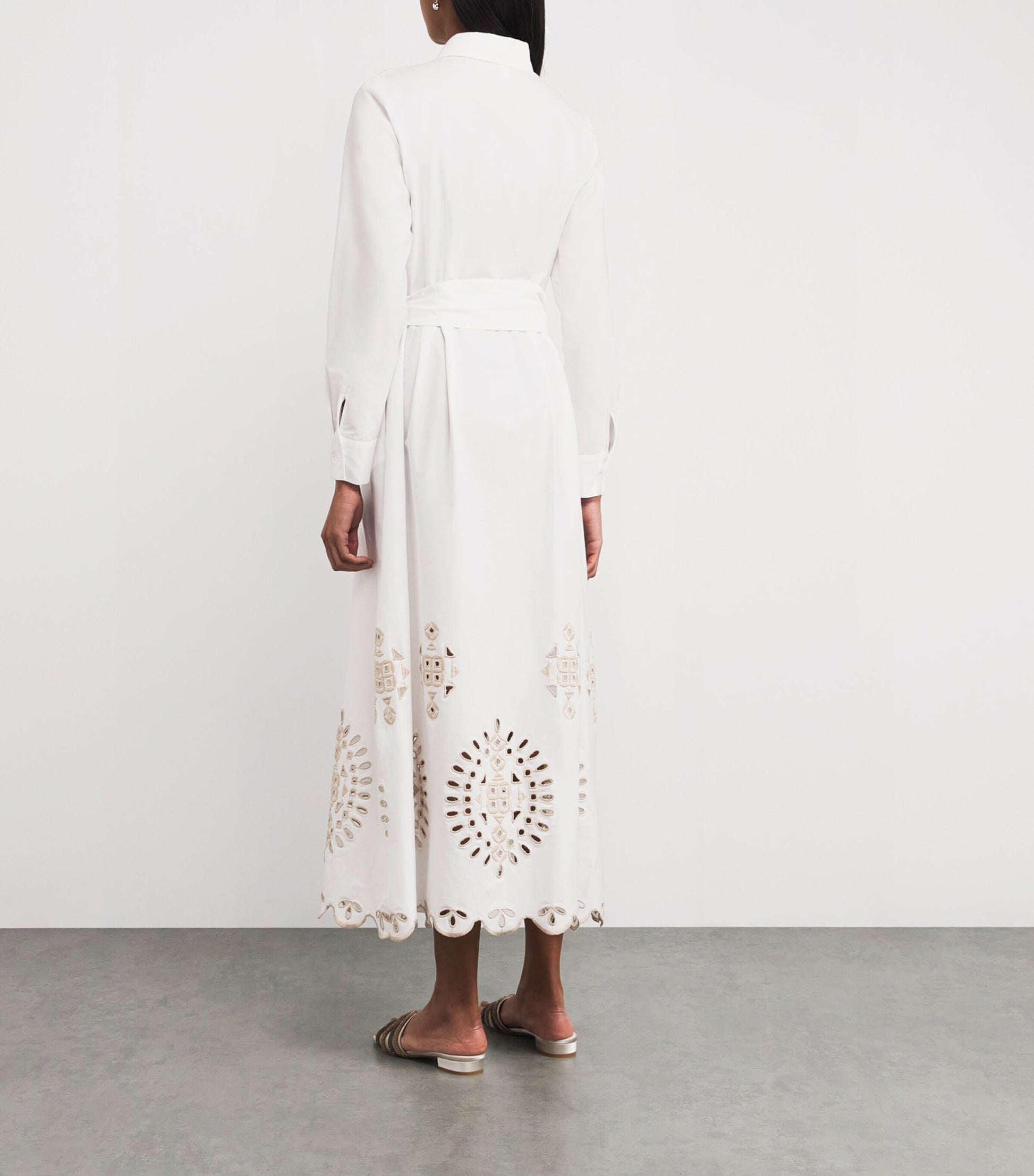 Eleventy White Stretch-Cotton Embroidered Maxi Dress