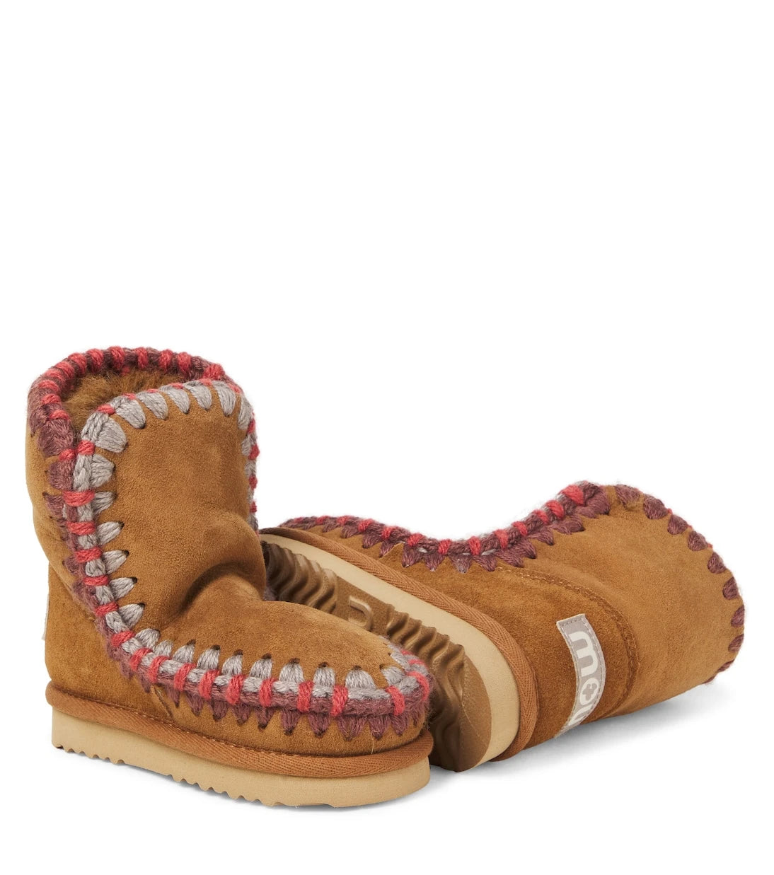 Mou Kids - Embroidered shearling-lined suede boots