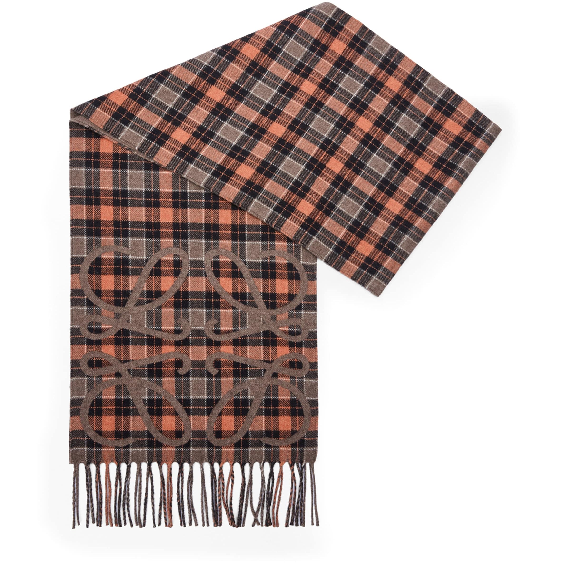 LOEWE Brown Silk-Cashmere Anagram Check Scarf