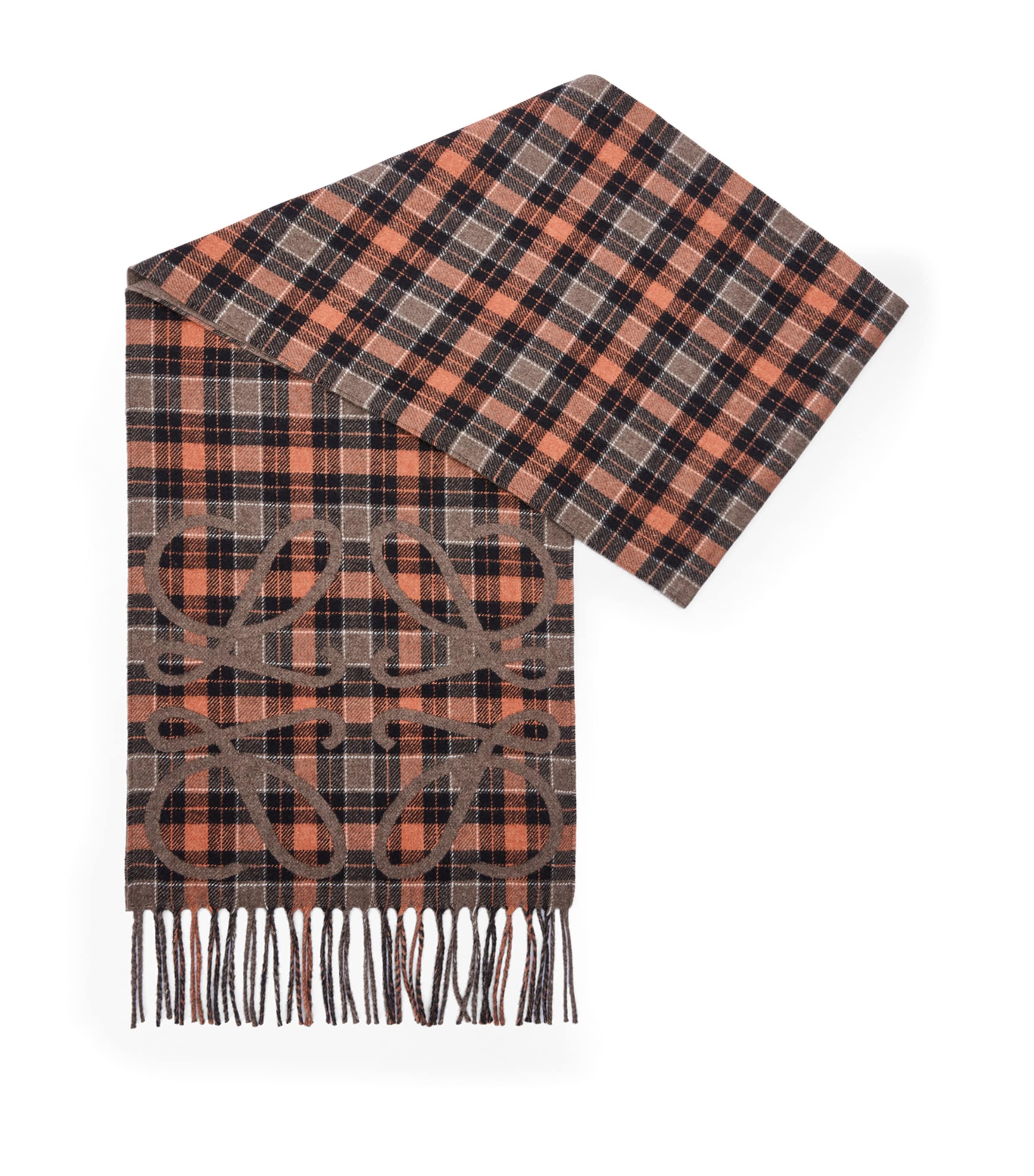 LOEWE Brown Silk-Cashmere Anagram Check Scarf