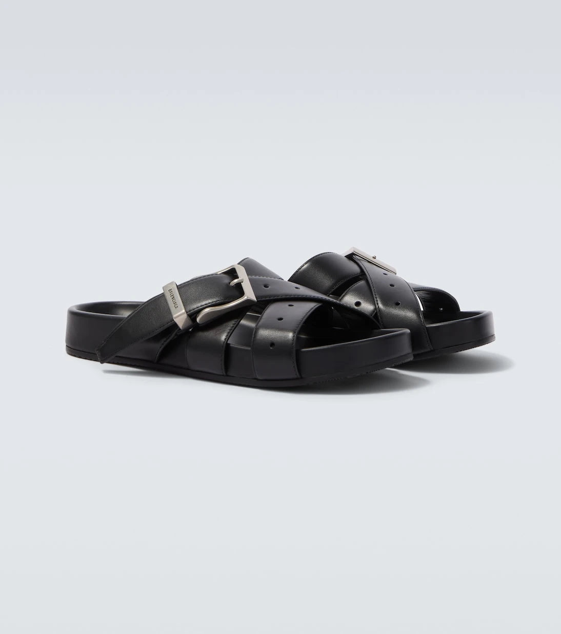 Balenciaga - حذاء مفتوح من الجلد بكعب عالٍ وشريط