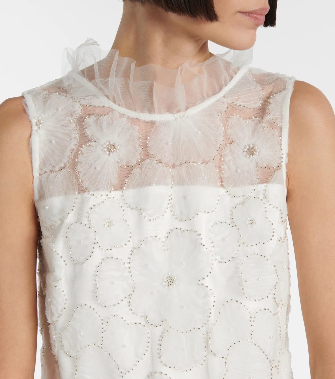 Self-Portrait - Bridal bow-detail beaded satin minidress