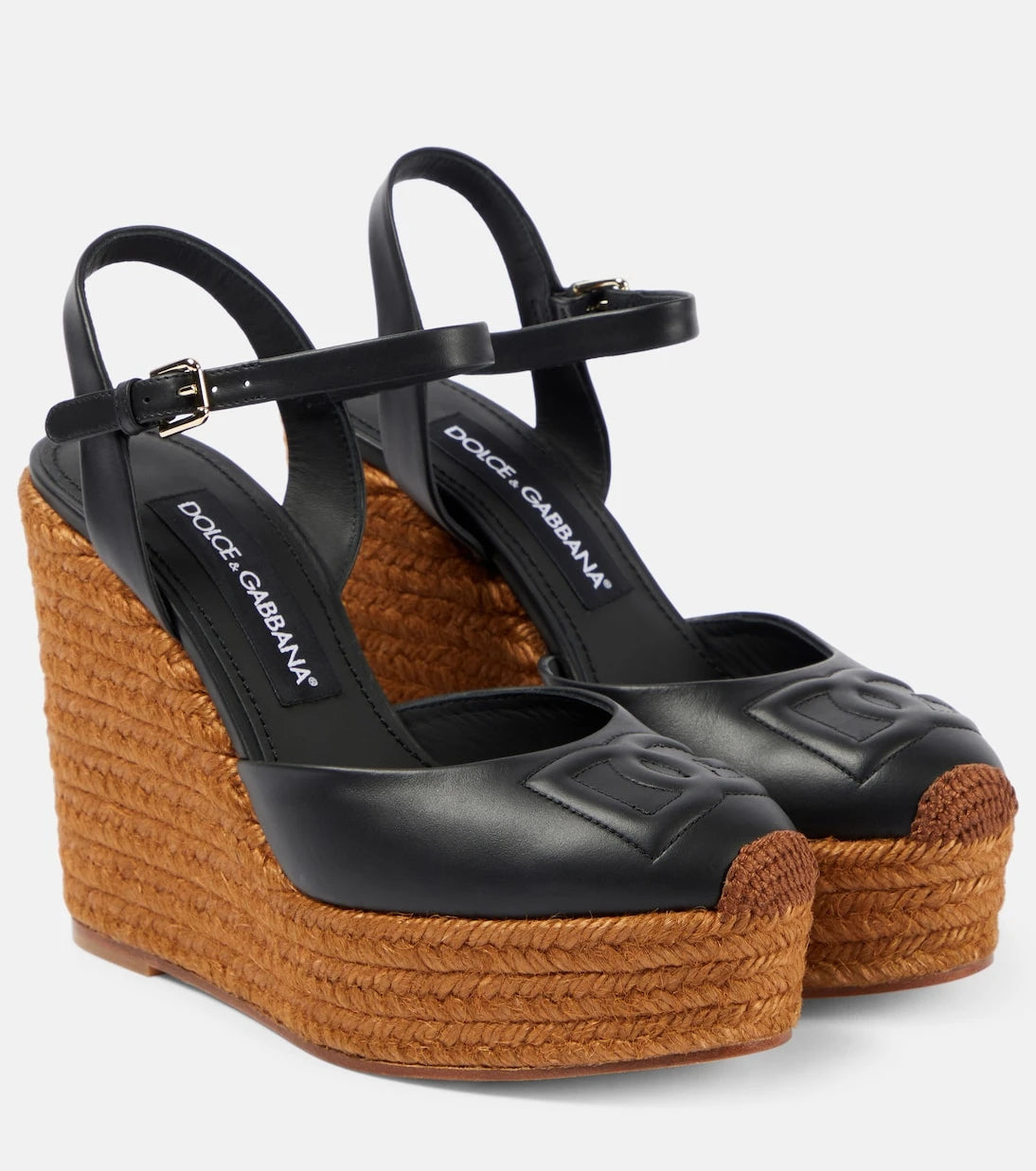 Dolce&Gabbana - Logo embroidered leather wedge espadrilles