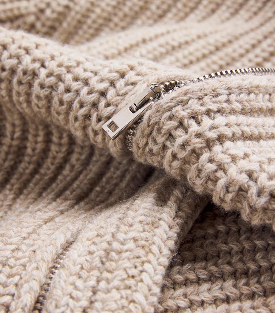 Beige Alpaca-Yak Zip-Up Cardigan