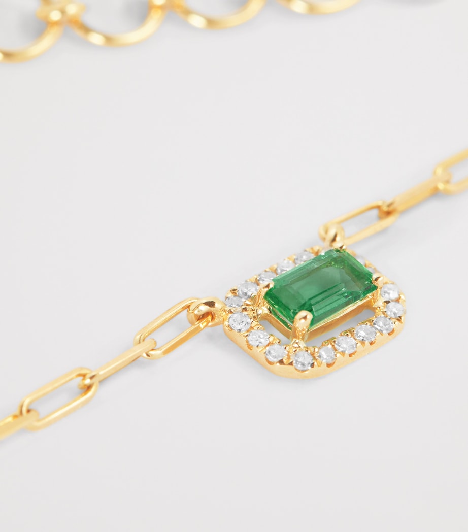 Yellow Gold, Diamond and Emerald Mini Me Chain Necklace