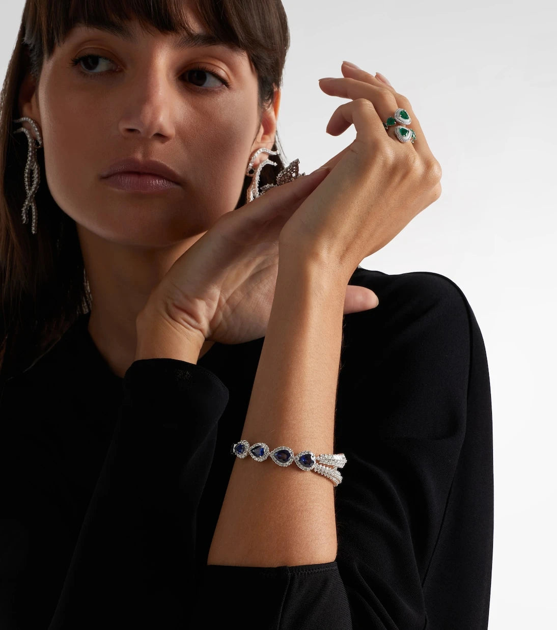 Yeprem - Reign Supreme 18kt white gold bangle with sapphires and diamonds