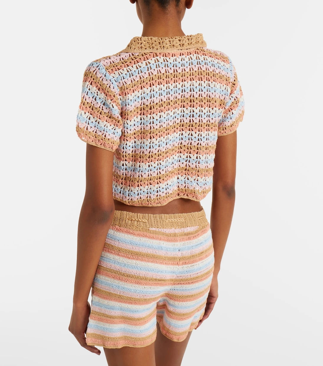 Anna Kosturova - Crochet striped cotton polo shirt