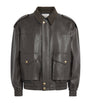 System Brown Faux Leather Bomber Jacket