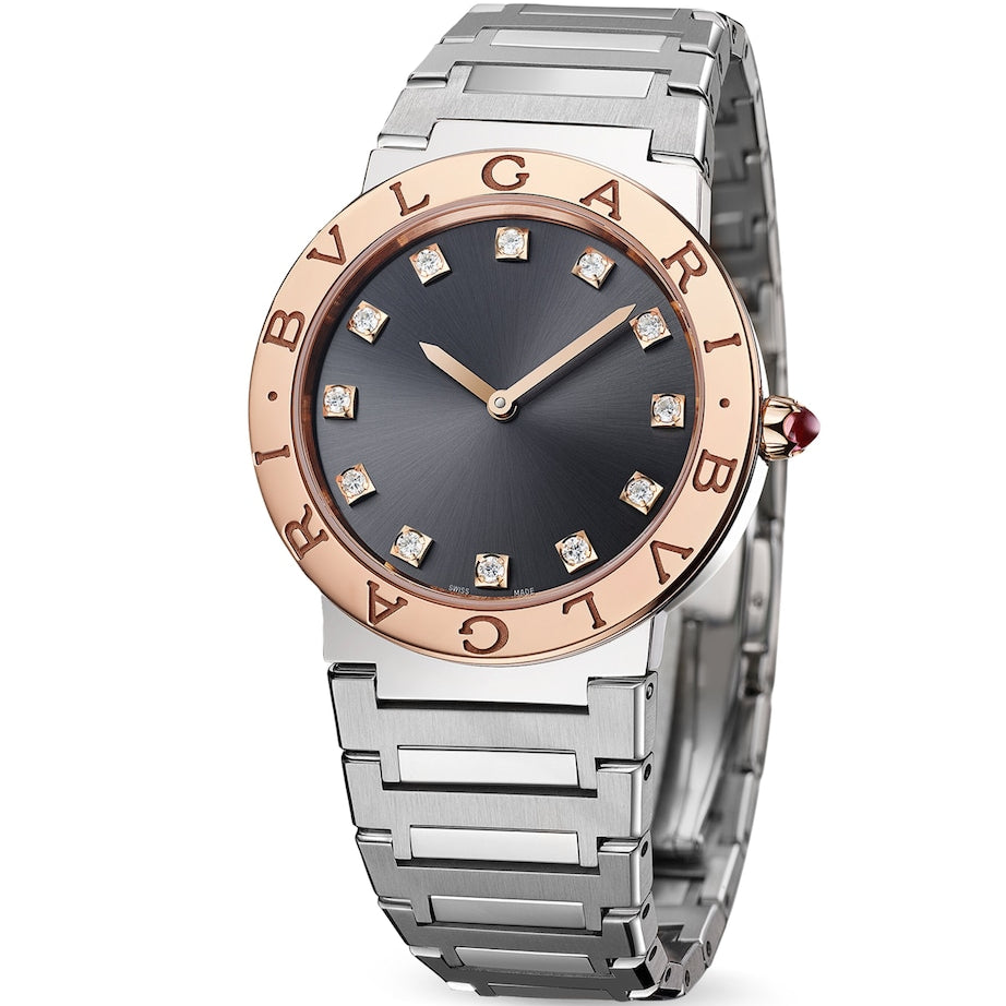 Stainless Steel, Rose Gold and Diamond Bvlgari Bvlgari Watch 33mm