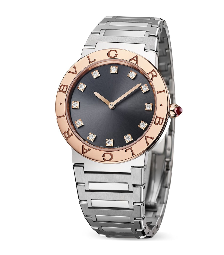 Stainless Steel, Rose Gold and Diamond Bvlgari Bvlgari Watch 33mm