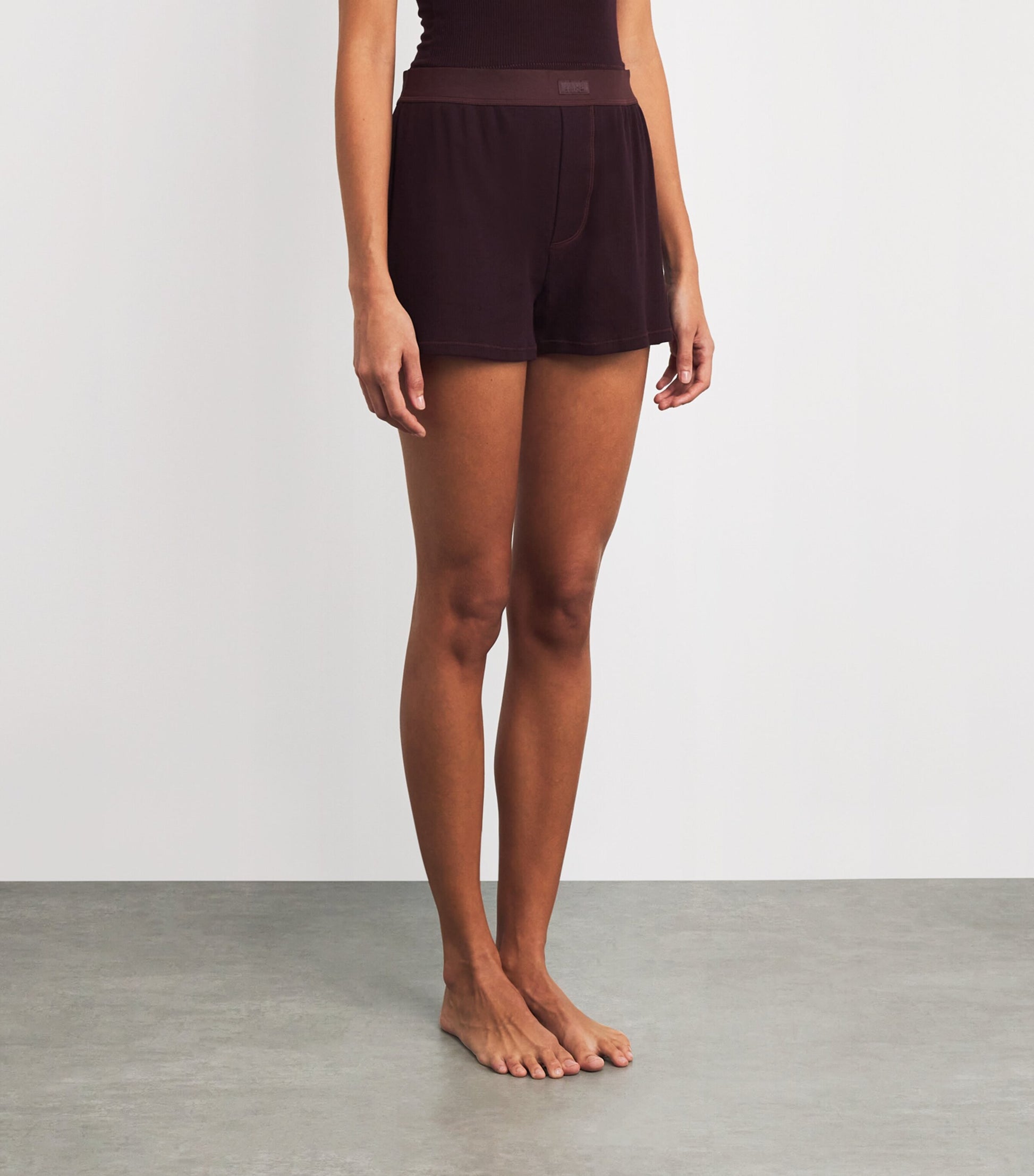 Skims Burgundy Stretch-Cotton Ribbed Boxer Shorts