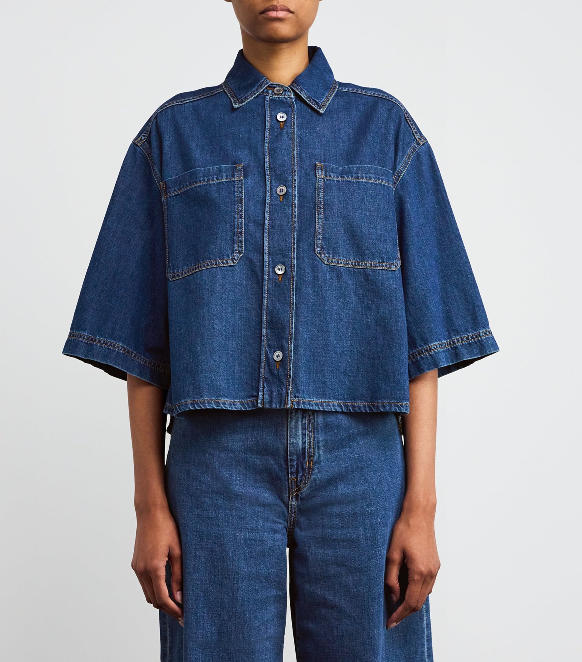Weekend Max Mara Blue Cropped Denim Shirt
