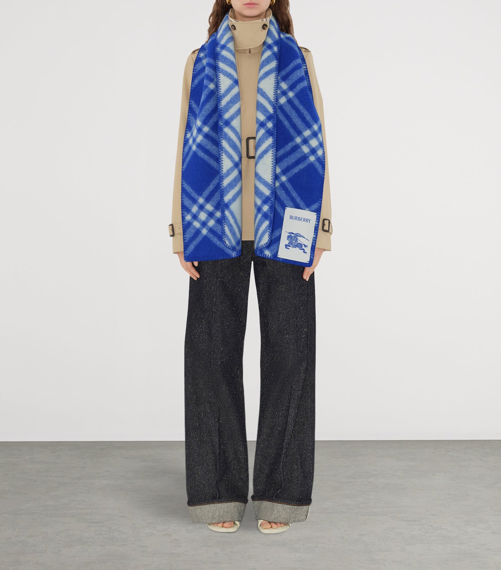 Blue Wool Check Scarf