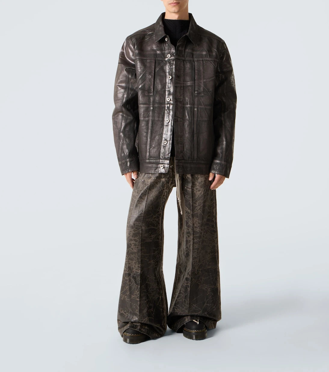 Rick Owens - بنطلون DRKSHDW قطني مطلي بقصة واسعة