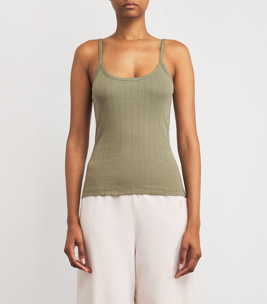 LESET Green Cotton Pointelle Tank Top