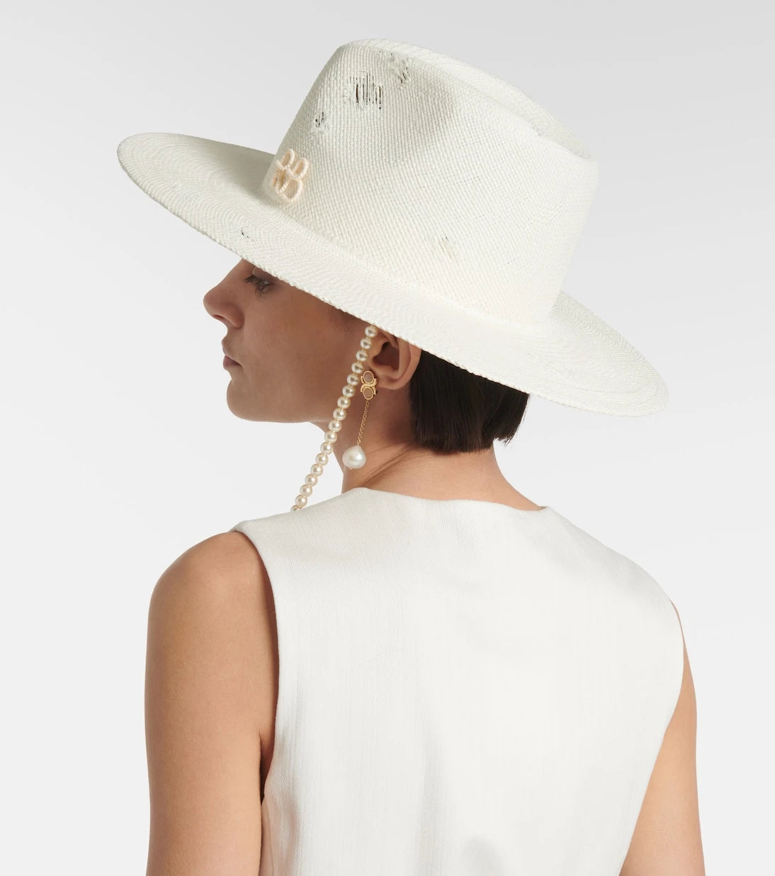 Ruslan Baginskiy - Faux pearl-embellished straw fedora