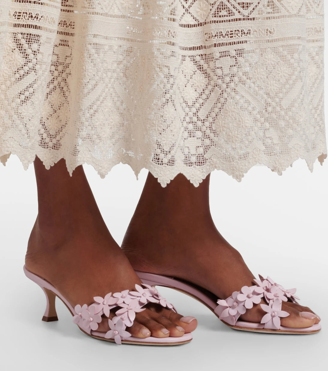 Manolo Blahnik - Anista floral-appliqué leather mules