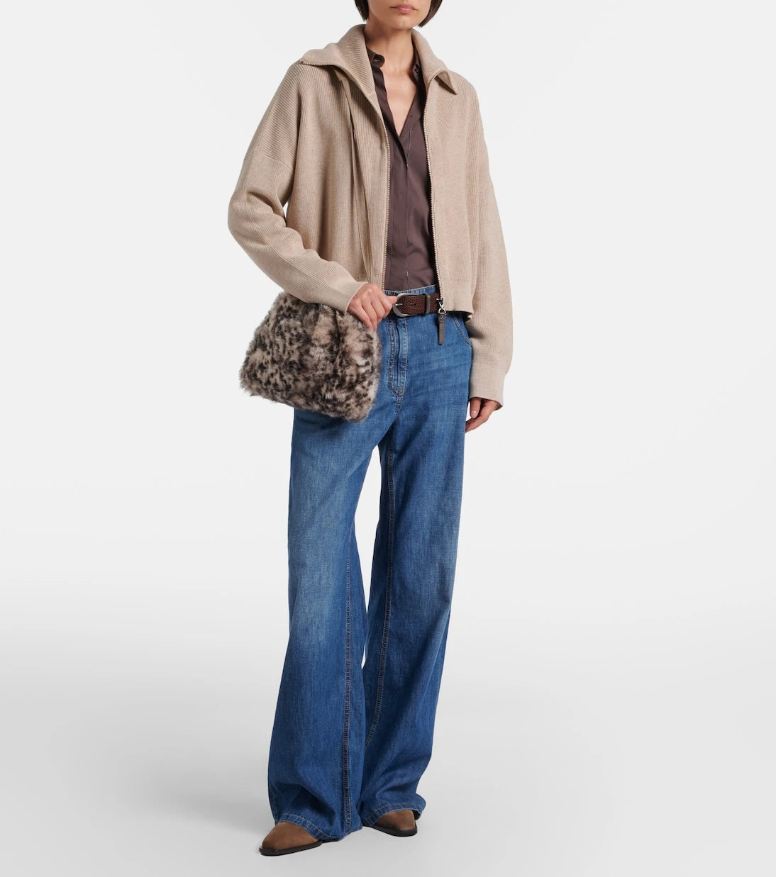 Brunello Cucinelli - Mellow Small lynx-print shearling shoulder bag