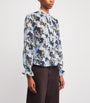 Blue Cotton-Silk Meadow Print Blouse