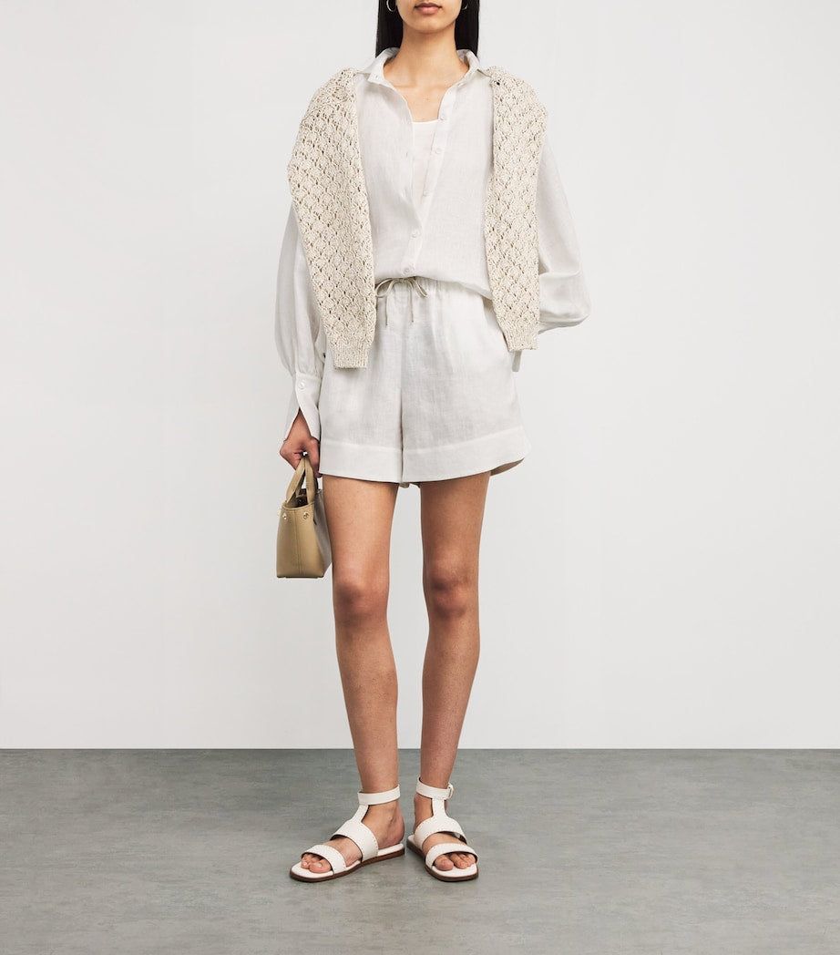 Eleventy White Linen Drawstring Shorts