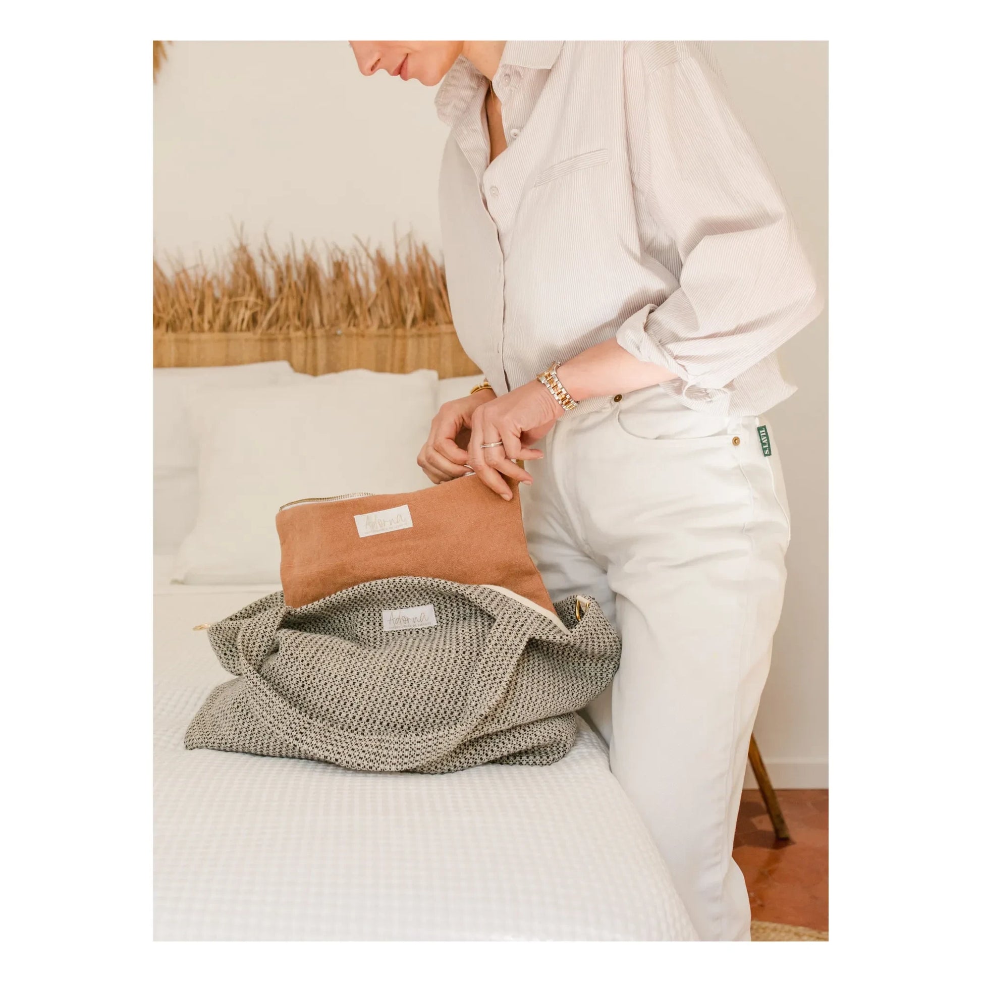 Adorna - Julie Linen clutch bag | Terracotta