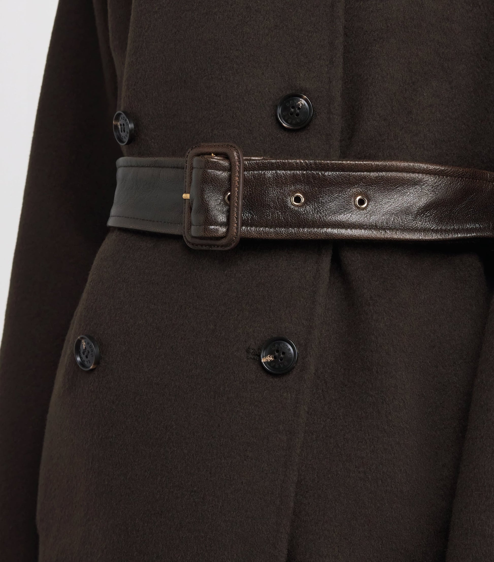 Sandro Paris Brown Wool Leather-Collar Coat