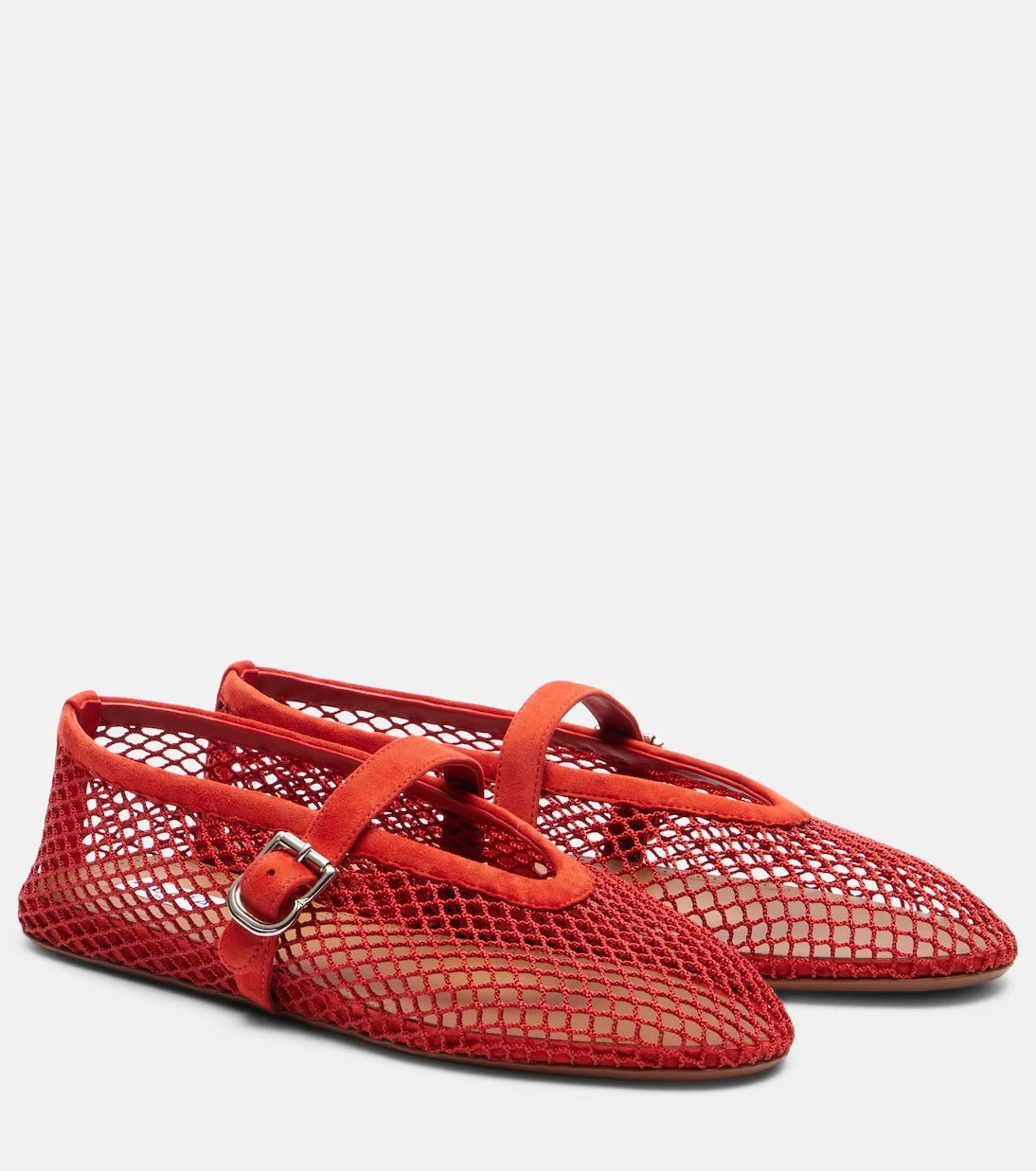 Alaïa - Suede-trimmed fishnet ballet flats