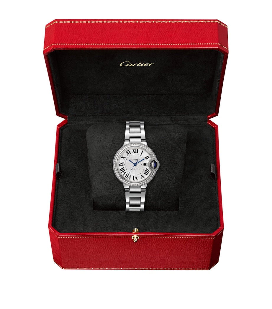 Stainless Steel and Diamond Ballon Bleu de Cartier Watch 33mm