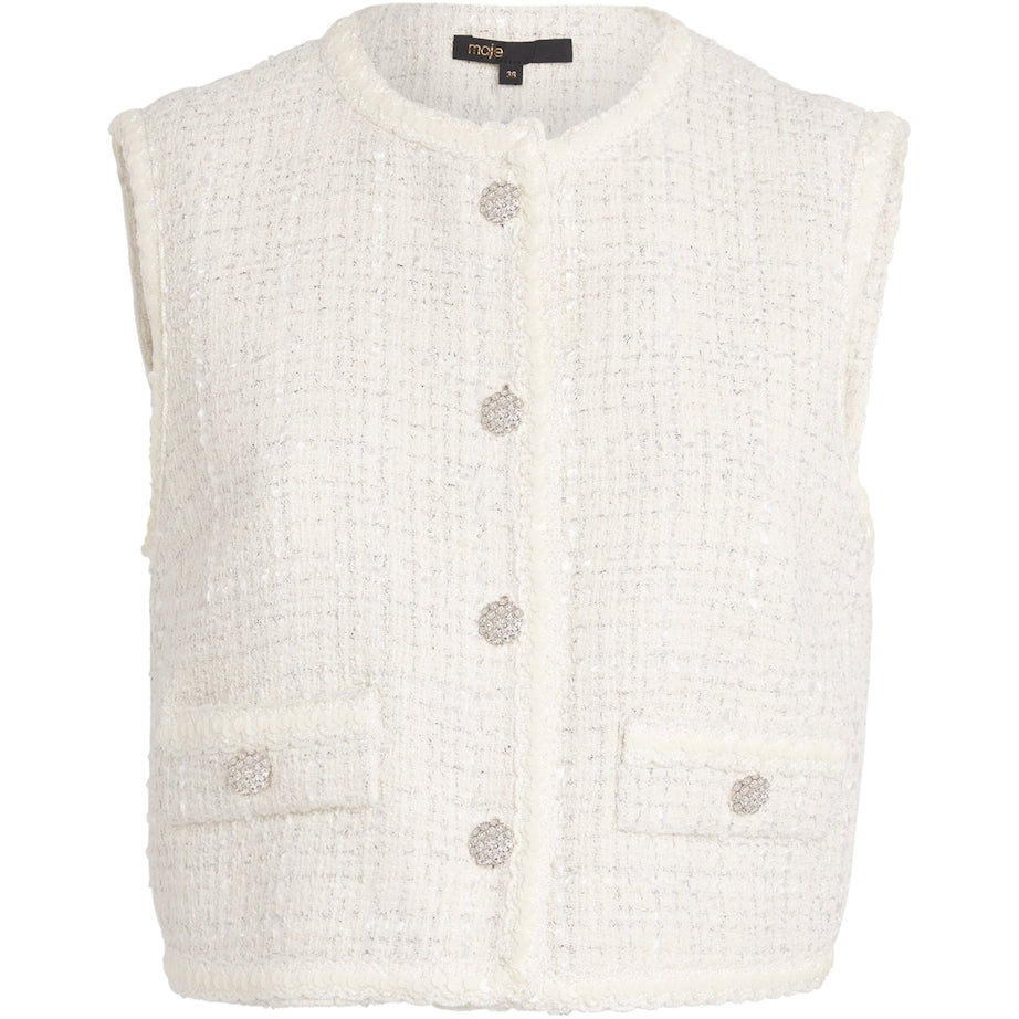 White Tweed Sleeveless Jacket