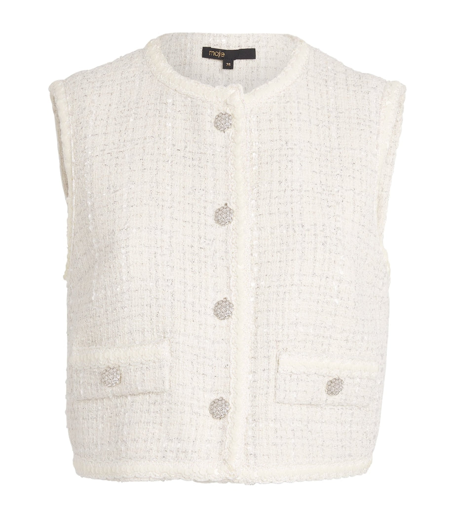 White Tweed Sleeveless Jacket