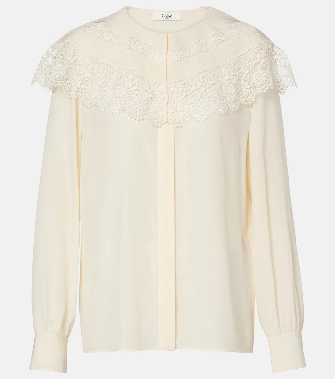Chloé - Lace-trimmed silk crêpe de chine blouse