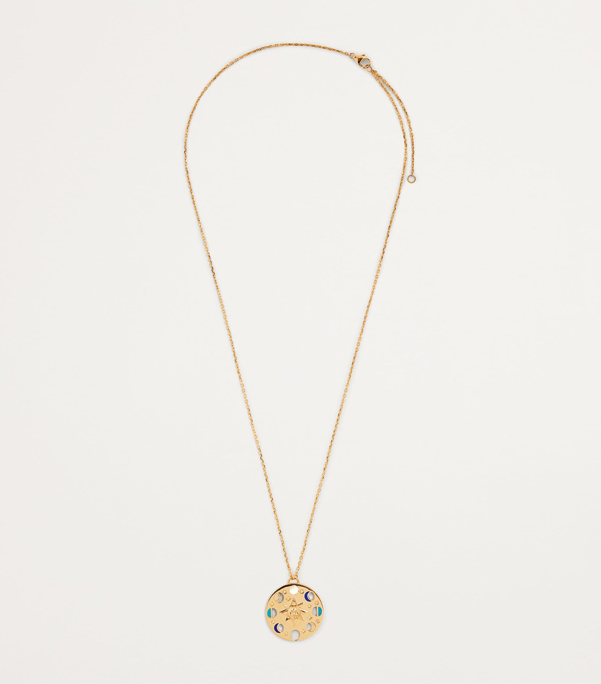 Yellow Gold, White Diamond, Lapis and Turquoise Moon Phase Necklace