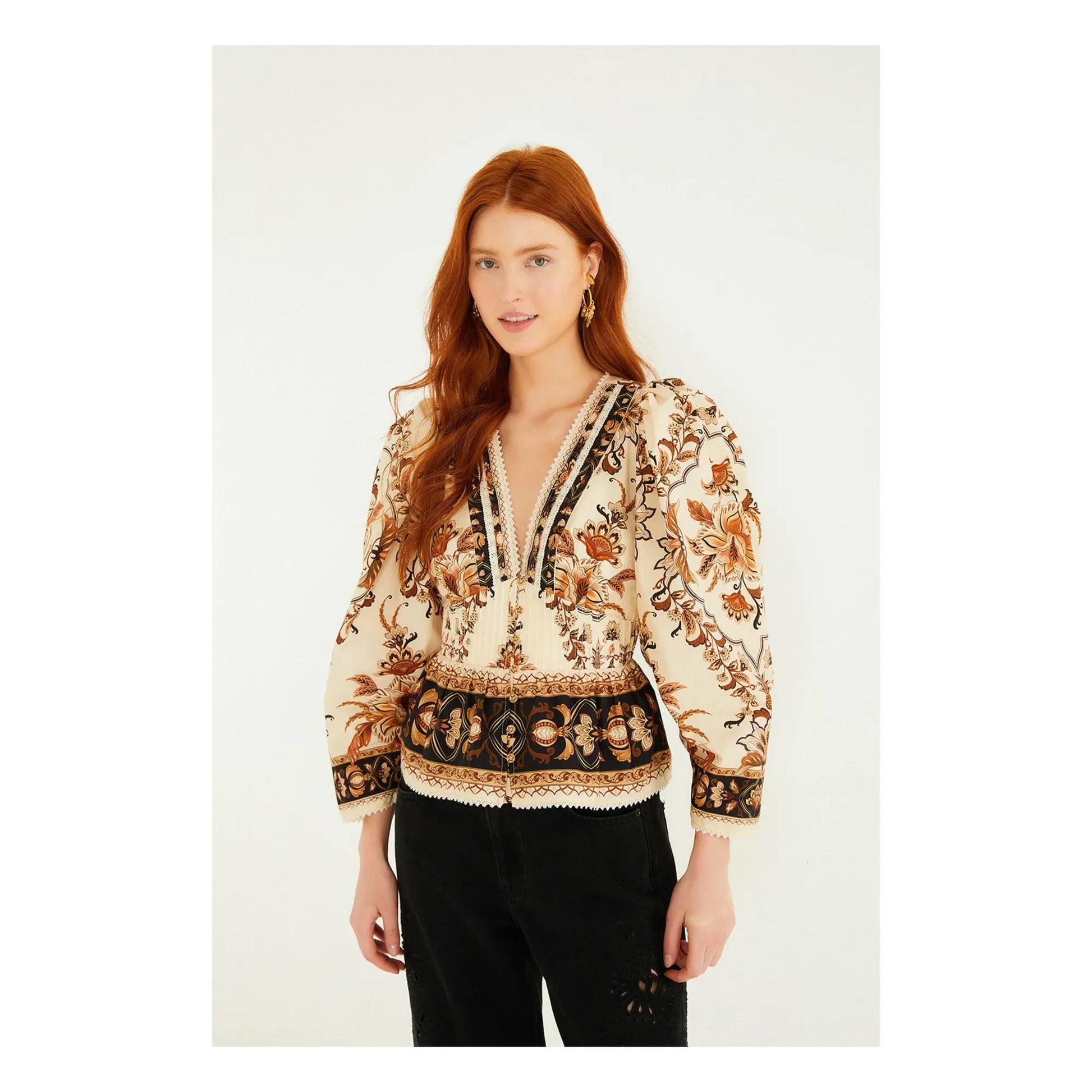 Farm Rio - Majestic Garden blouse | Sand
