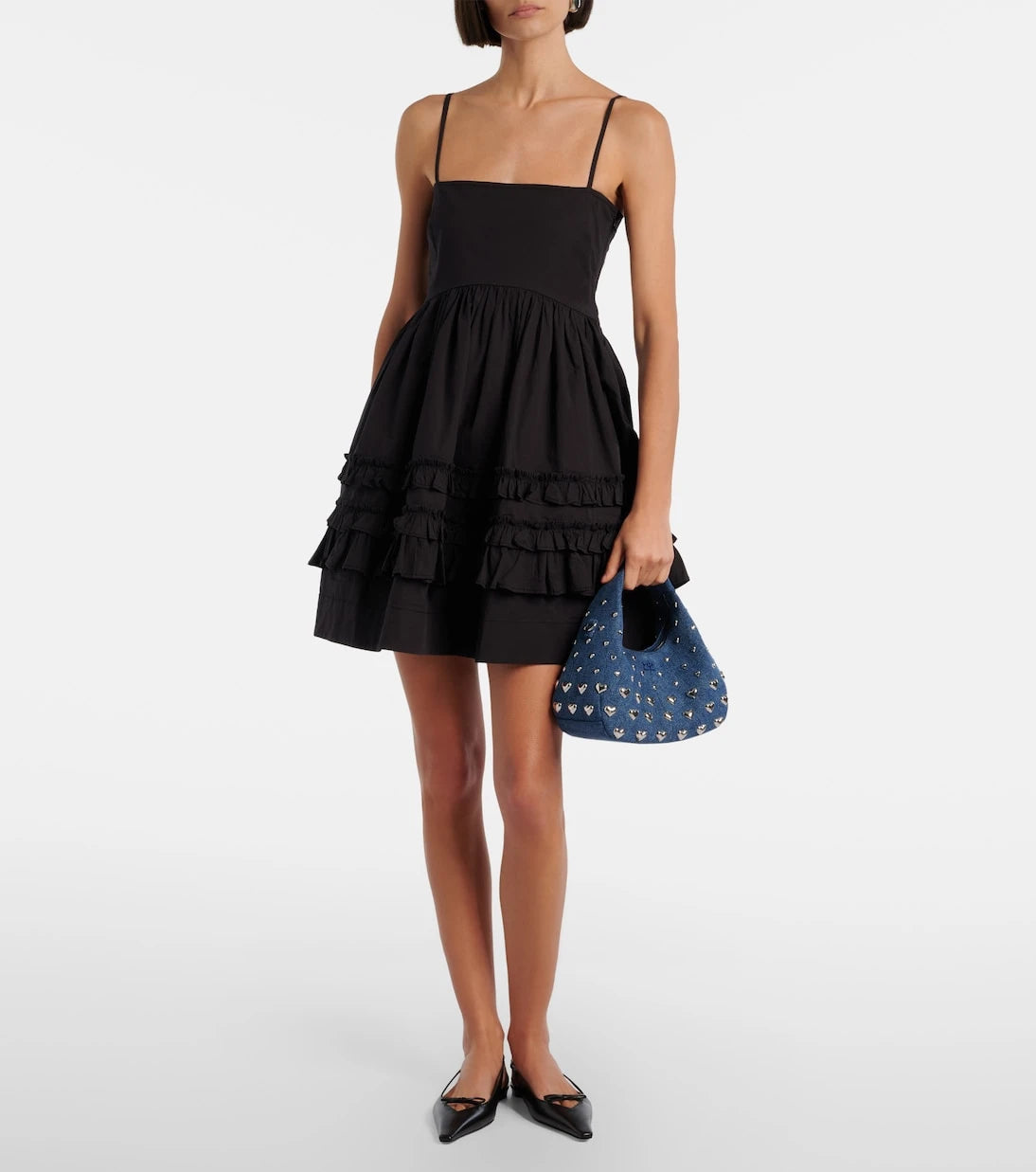 Ganni - Mini studded denim top-handle bag