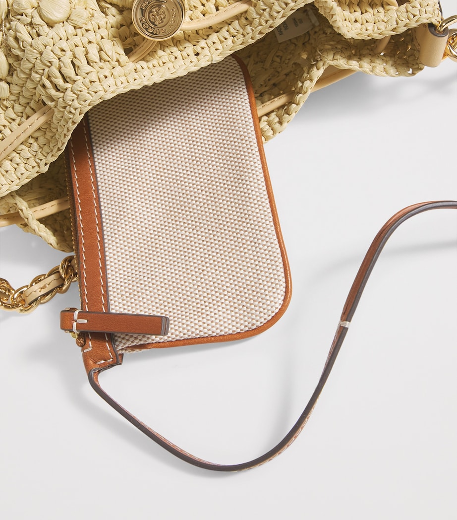 Neutral Raffia Monogram Bucket Bag