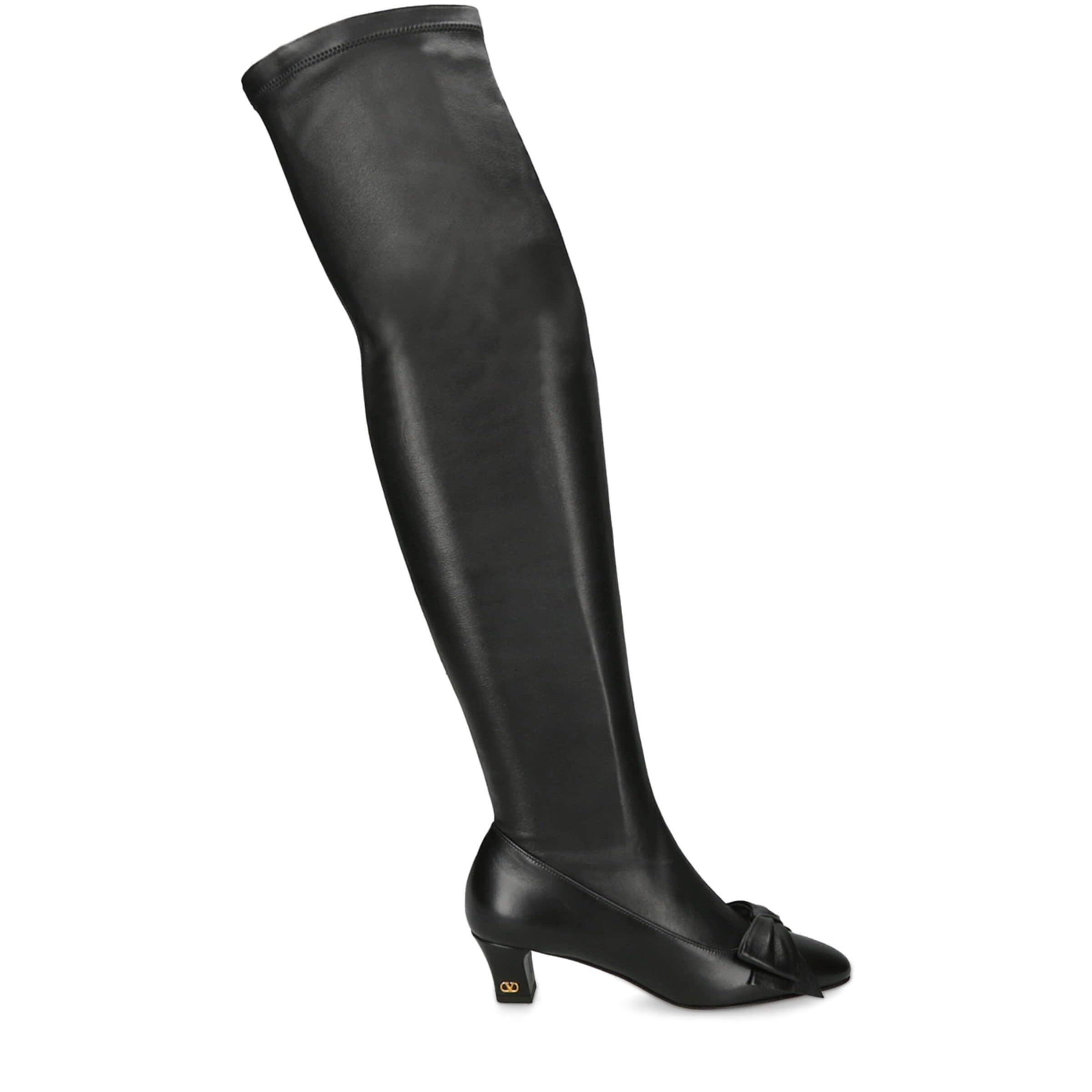 Valentino Garavani Black Leather Bowow Over-The-Knee Boots 45