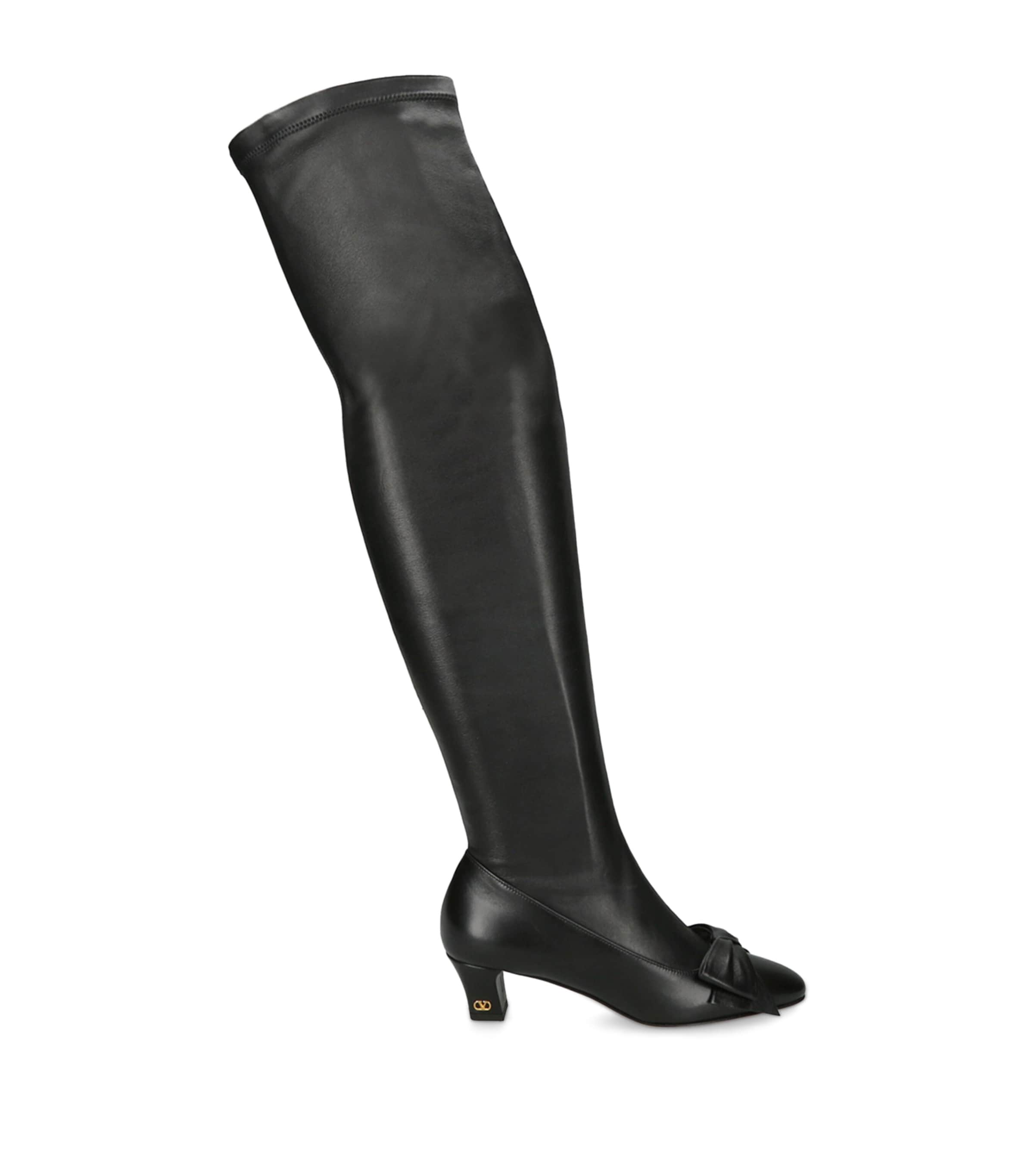 Valentino Garavani Black Leather Bowow Over-The-Knee Boots 45