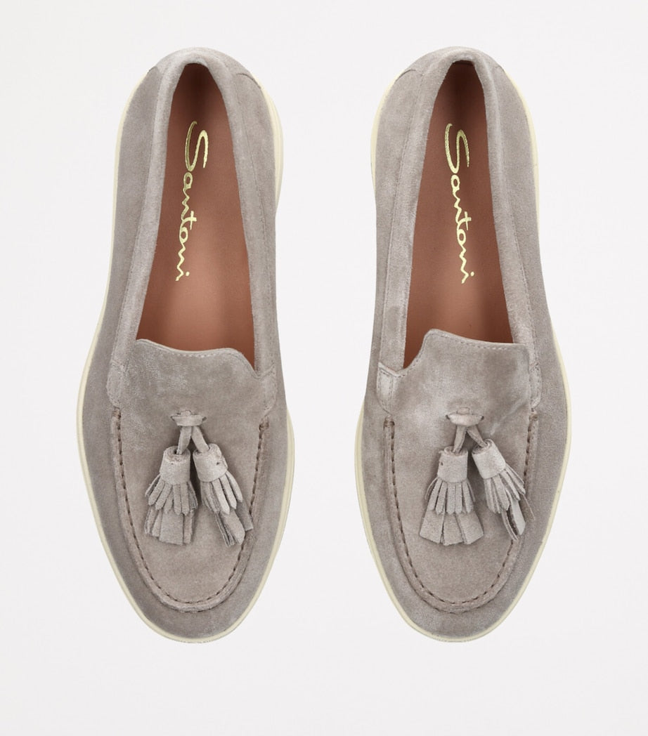 Santoni Brown Suede Feudal Loafers