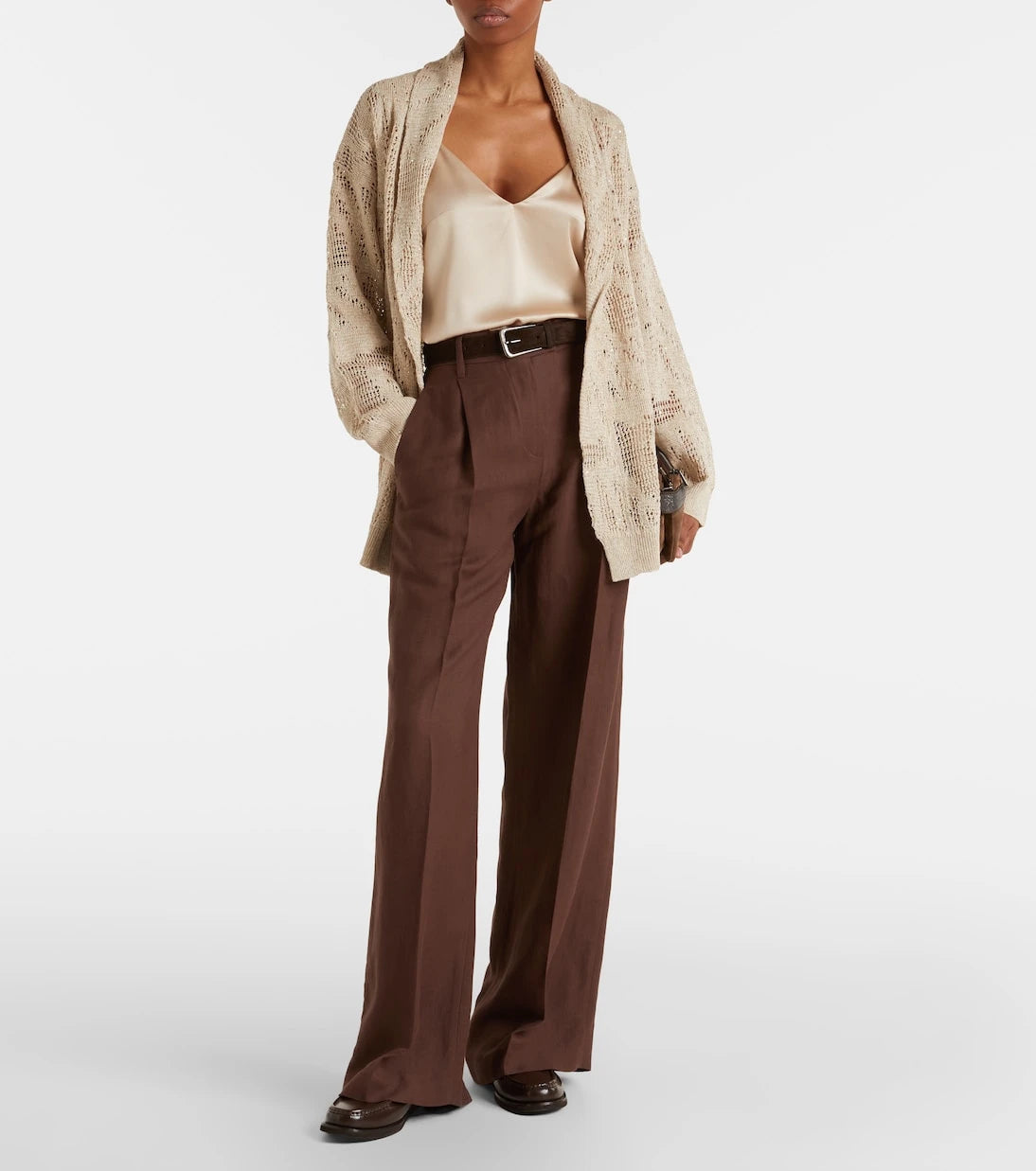 Brunello Cucinelli - Open-knit linen and cotton wrap cardigan