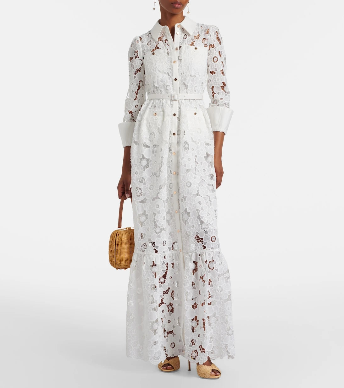Self-Portrait - Belted guipure lace shirt dress
