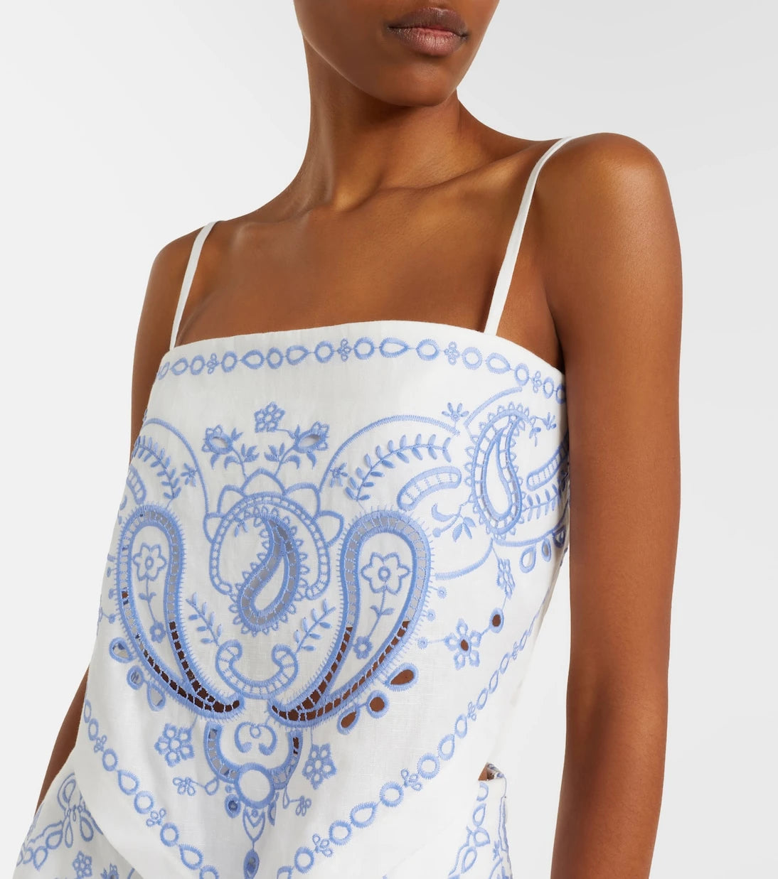Self-Portrait - Embroidered linen and cotton top