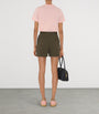 Brown Cotton Gabardine Belted Shorts